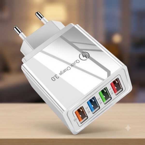 Адаптер Fast Charge 220v 4 USB D22 / Сетевое зарядное устройство с поддержкой быстрой зарядки