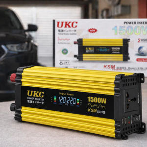 Автомобильный инвертор Желтый / Преобразователь напряжения с 12-220V, 1500Вт, 2хUSB — фото 2