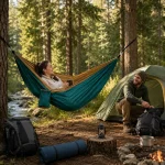 Туристический гамак двухместный, 270х140 см до 200 кг, Зеленый / Подвесной гамак для кемпинга / Нейлоновый гамак с карабинами — фото 3