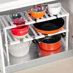 Регулируемая кухонная полка, 38-70 см, KITCHEN RACK, Белый / Раздвижной стеллаж для хранения посуды под раковину — фото 2