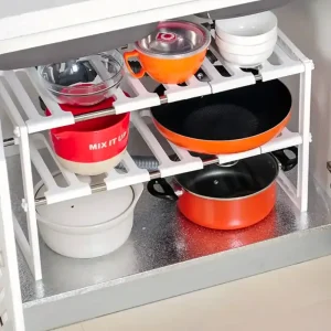 Регулируемая кухонная полка, 38-70 см, KITCHEN RACK, Белый / Раздвижной стеллаж для хранения посуды под раковину — фото 2