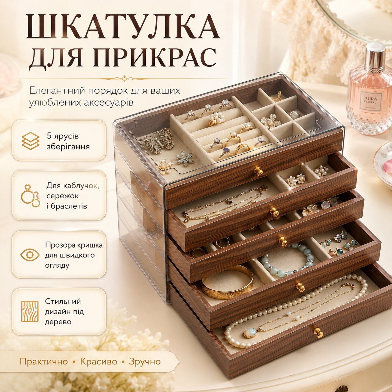 Шкатулка для хранения украшений XL-1833 Коричневый / Шкатулка для украшений / Органайзер для бижутерии Шкатулка для хранения украшений XL-1833 Коричневый / Шкатулка для украшений / Органайзер для бижутерии