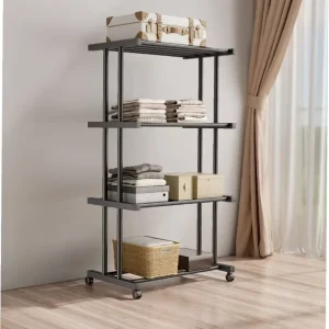 Этажерка металлическая RIAS Clothes Drying Rack 8041 на колесах, 4 яруса, 155×80×40 см, черная — фото 2