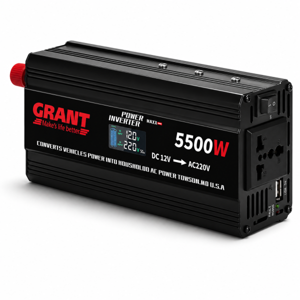 Автомобильный инвертор с LCD-экраном GRANT Power Maxx 5500W (12V → 220V)