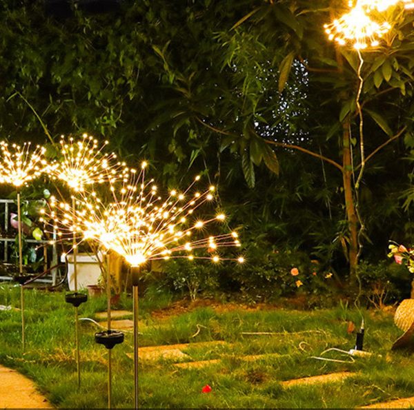 Фонарь садовый Фейерверк газонный на солнечной батарее, 60 led, 8 режимов (2 шт в комплекте)