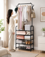 Вешалка для одежды с полками для обуви Clothes Rack Up / Напольная металлическая стойка 170×60×26 см