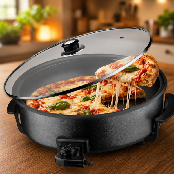 Сковорода для пиццы Pizza pan R.5405 RAF / Электросковорода для пиццы с антипригарным покрытием / Сковорода с крышкой и термостатом 1500W