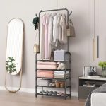 Вешалка для одежды с полками для обуви Clothes Rack Up / Напольная металлическая стойка 170×60×26 см — фото 2