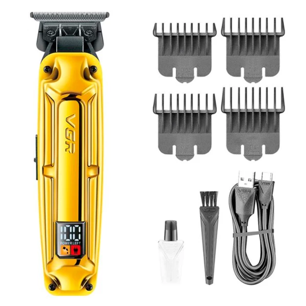 Аккумуляторная машинка для стрижки VGR V-904 GOLD, 4 насадки, 2000 mAh, LED дисплей