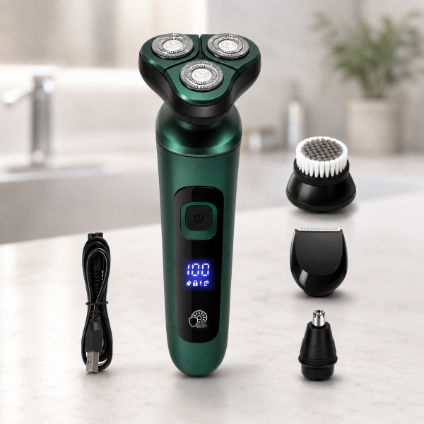 Бритва 4в1 Shaver 9D / Электробритва мужская с аккумулятором зеленая 5Вт / Мультифункциональная бритва 4 в 1 для бороды и усов