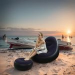 Надувной диван с пуфом Air Sofa / Надувное велюровое кресло с пуфиком+насос Фиолетовый — фото 3