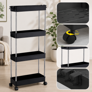 Этажерка напольная на колесиках only Black AND 220-4 / Полка напольная на колесах / Передвижной органайзер 4 полки