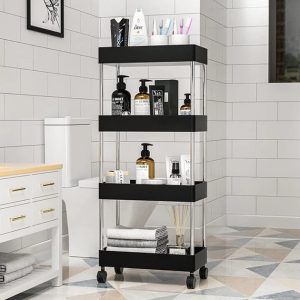 Этажерка напольная на колесиках only Black AND 220-4 / Полка напольная на колесах / Передвижной органайзер 4 полки — фото 2