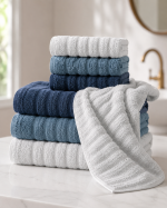 Микро Cotton набор полотенец для лица и тела Синий / Набор махровых полотенец, 6 шт — фото 3