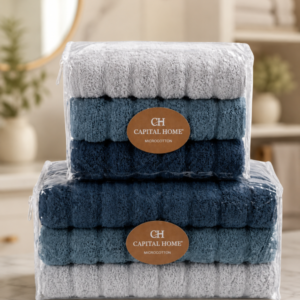 Микро Cotton набор полотенец для лица и тела Синий / Набор махровых полотенец, 6 шт