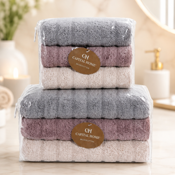 Микро Cotton набор полотенец для лица и тела Сиреневый / Набор махровых полотенец, 6 шт