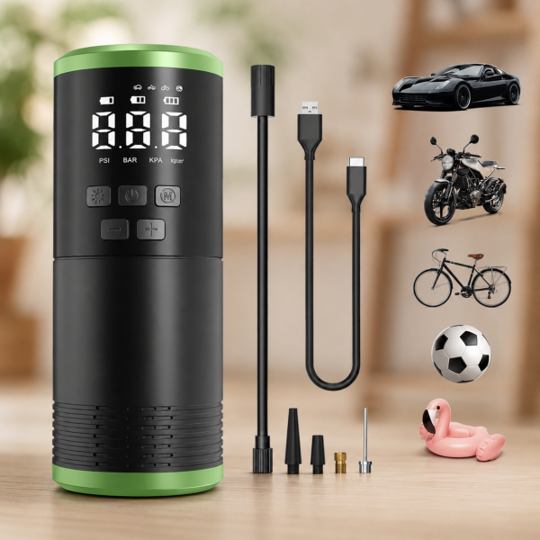 Портативный автомобильный воздушный компрессор,air pump AND LY-1096 / Насос автомобильный аккумуляторный со сменными насадками