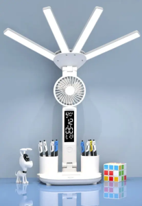 Аккумуляторная LED лампа / Настольная лампа 3в1 с аккумулятором 3200мАч и USB-дисплеем / Аккумуляторная LED лампа-органайзер с вентилятором и часами — фото 2