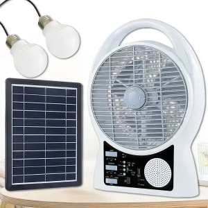 Вентилятор портативный Solar с USB, Bluetooth, MP3, FM-радио / Аккумуляторный вентилятор с LED подсветкой, 2 скорости, 6Вт 5500 мАч