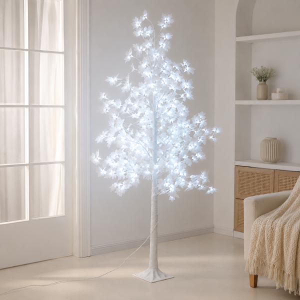 Декоративное дерево-светильник 1.8 м, 120 LED Холодный белый / Светильник-дерево с цветами / Декоративное светодиодное дерево