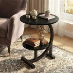 Черный двухъярусный мраморный кофейный столик DASH-64229 40х30х60 см