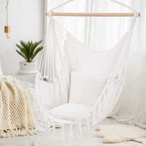 Подвесное кресло-гамак 130х100см с планкой 90см с двумя подушками 40*40 Белый
