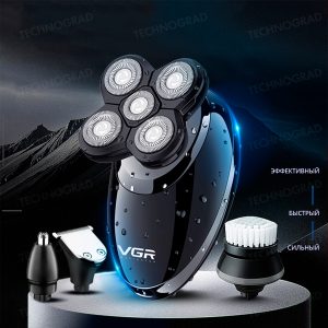 Электробритва V-302 для мужчин роторная для влажного и сухого бритья с плавающими головками и триммером 4в1 VGR