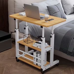 Кофейный столик на колесиках / Прикроватный столик с регулируемой высотой 80×40см / Приставной столик для компьютера Светлое дерево — фото 2