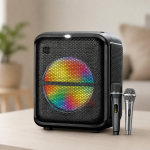 Колонка BTS-1740 Bluetooth / Акустика + 1 проводной, 1 беспроводной микрофон / Колонка с LED-подсветкой