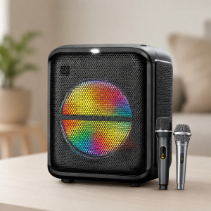 Колонка BTS-1740 Bluetooth / Акустика + 1 проводной, 1 беспроводной микрофон / Колонка с LED-подсветкой