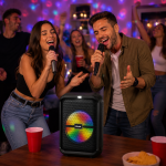 Колонка BTS-1740 Bluetooth / Акустика + 1 проводной, 1 беспроводной микрофон / Колонка с LED-подсветкой — фото 3