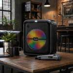 Колонка BTS-1740 Bluetooth / Акустика + 1 проводной, 1 беспроводной микрофон / Колонка с LED-подсветкой — фото 4