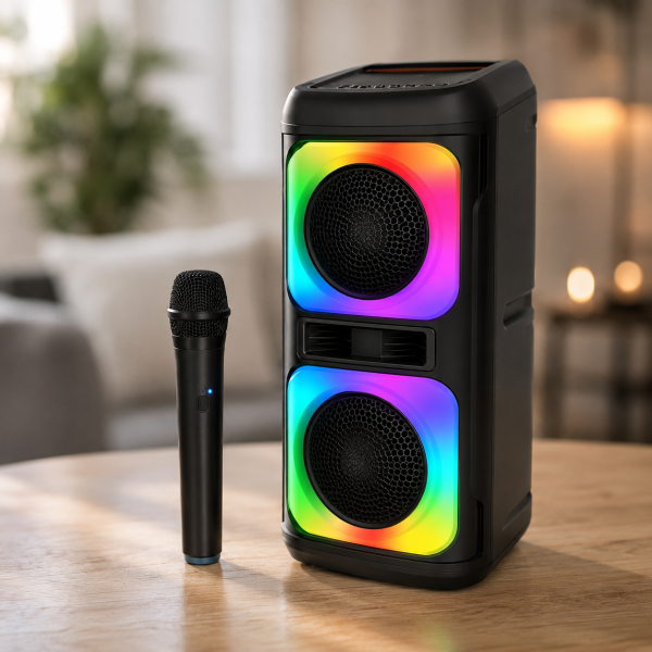 Колонка KTS-2362 Bluetooth с двумя 6,5 дюймовыми динамиками / Акустика с беспроводным микрофоном / Портативная караоке-колонка