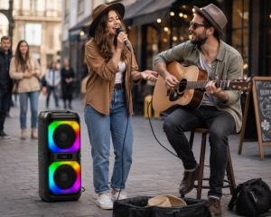 Колонка KTS-2362 Bluetooth с двумя 6,5 дюймовыми динамиками / Акустика с беспроводным микрофоном / Портативная караоке-колонка — фото 2