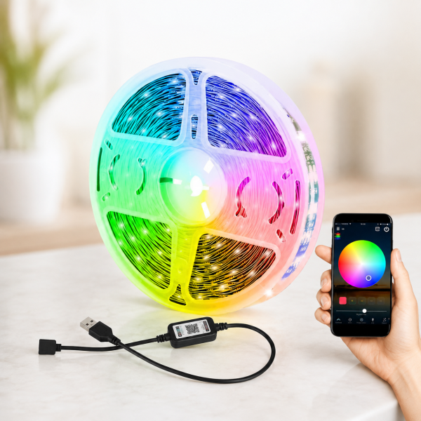 Led гирлянда c bluetooth и управлением с телефона 5м APP BT/Светодиодная Bluetooth RGB лента USB/RGB лента 12В