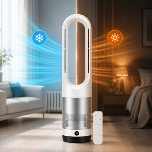 Мобильный безлопастной вентилятор Germatic LED 1200W / Напольный кондиционер 2в1 с обогревом и охлаждением AM-018JR сенсор, пульт ДУ, автоповорот 80°