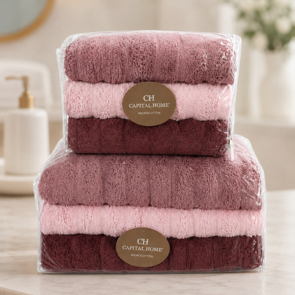 Микро Cotton набор полотенец для лица и тела Розовый / Набор махровых полотенец, 6 шт