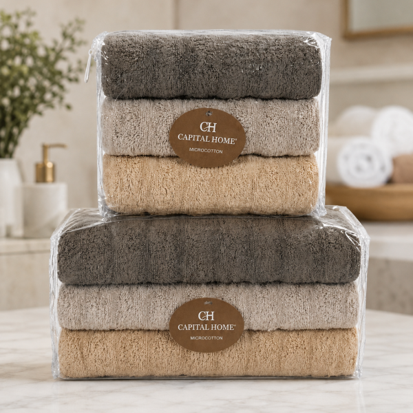 Микро Cotton набор полотенец для лица и тела Коричнево-Бежевый / Набор махровых полотенец, 6 шт