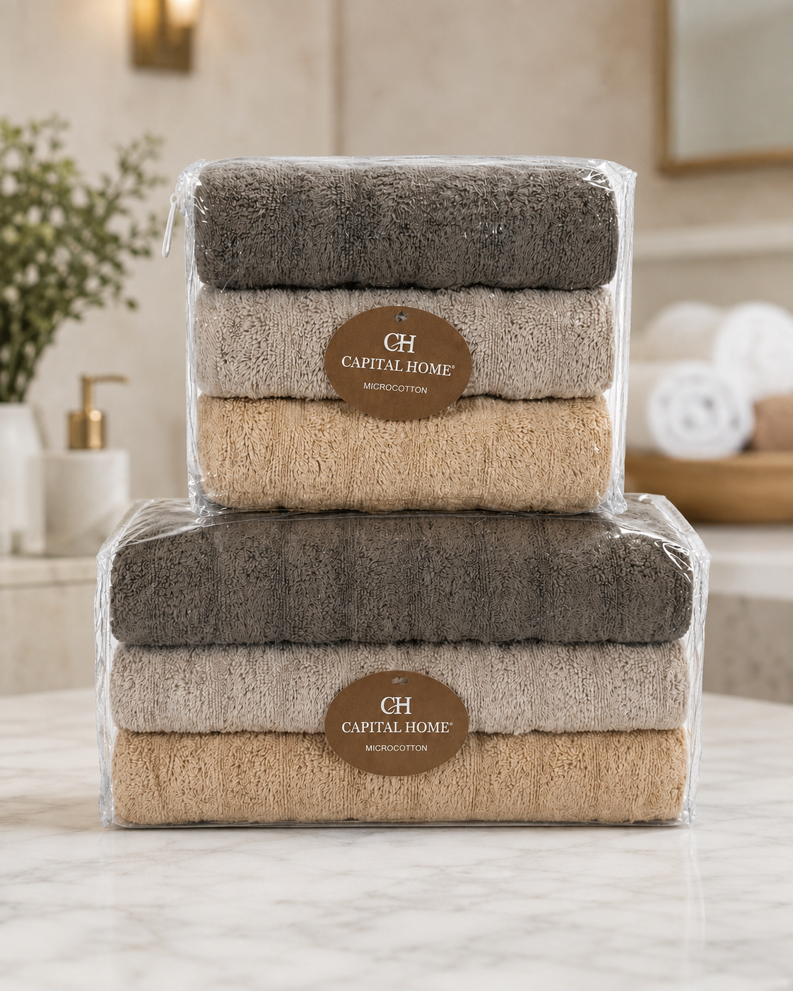 mykro-cotton-nabor-polotenets-dlia-lytsa-y-tela-sero-bezhevyi-nabor-makhrovykh-polotenets-6-sht-99460097494680_d78ef8a498 Микро Cotton набор полотенец для лица и тела Коричнево-Бежевый / Набор махровых полотенец, 6 шт - Зображення 1