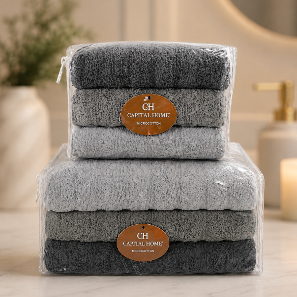 Микро Cotton набор полотенец для лица и тела Серый / Набор махровых полотенец, 6 шт