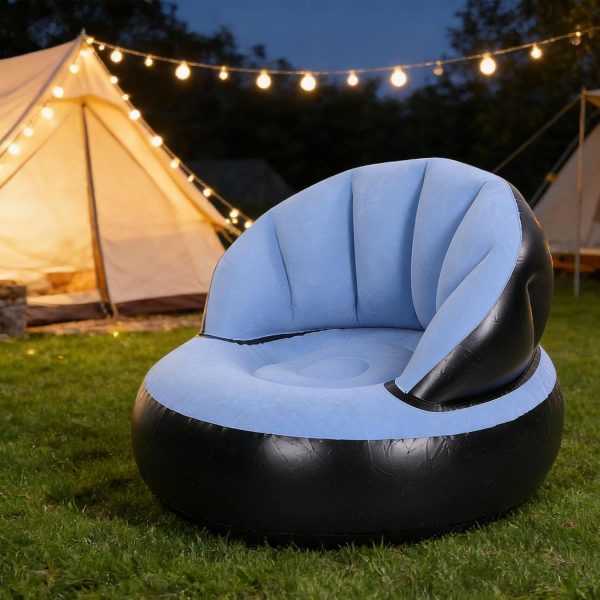 Надувное кресло AIR SOFA / Надувное велюровое кресло 80×80×67см Голубой
