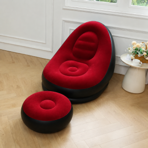 Надувной диван с пуфом Air Sofa / Надувное велюровое кресло с пуфиком+насос Красный — фото 2