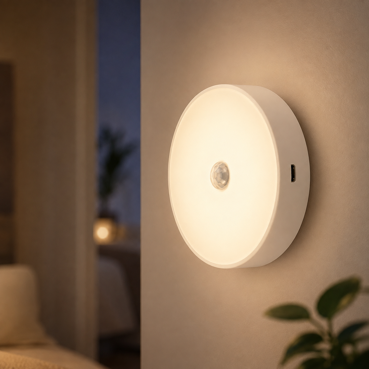Настенная LED-лампа с датчтком движения 8х2см / Беспроводной круглый ночник USB с магнитным креплением Настенная LED-лампа с датчтком движения 8х2см / Беспроводной круглый ночник USB с магнитным креплением