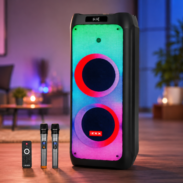 Портативная акустика ZXX-5590 100Вт / Bluetooth Колонка 88х32х32см / Аккумуляторная, акустическая система / Караокая колонка с подсветкой + 2 микрофона