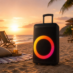 Портативная акустика ZXX-7878 / Аккумуляторная колонка с Bluetooth, TWS, FM, USB, SD, RGB-подсветкой / Караоке колонка-чемодан с 2 микрофонами и пультом ДУ — фото 2