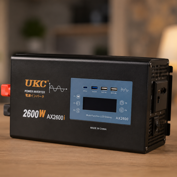 Преобразователь AC/DC 2600W AX Sine с чистым синусом / Преобразователь напряжения с чистым синусом, дисплеем и выходами: 3 x USB, 1 x Type-C / Инвертор автомобильный
