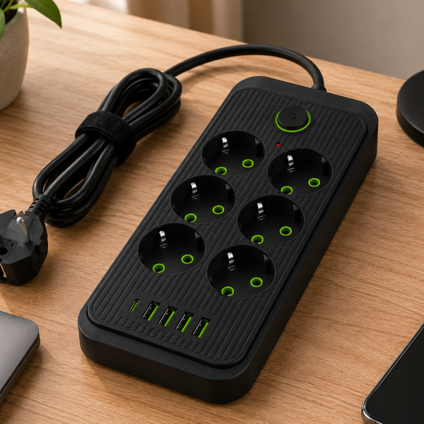 Сетевой фильтр (удлинитель) / Power — Socket F06U 6 розеток 4 USB + Type-C черный 26X-211 / Сетевой удлинитель розеток