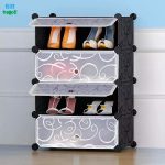 Шкаф пластиковый для обуви MP A1-4, 37x37x90 см, Черный / Тумба для обуви на 4 секции / Шкаф для обуви — фото 2