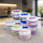 Складной силиконовый стакан Collapsible Coffee Cup с крышкой 350 мл