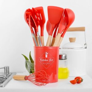 Силиконовый кухонный набор принадлежностей Kitchen Set 12 предметов (дерево+силикон)